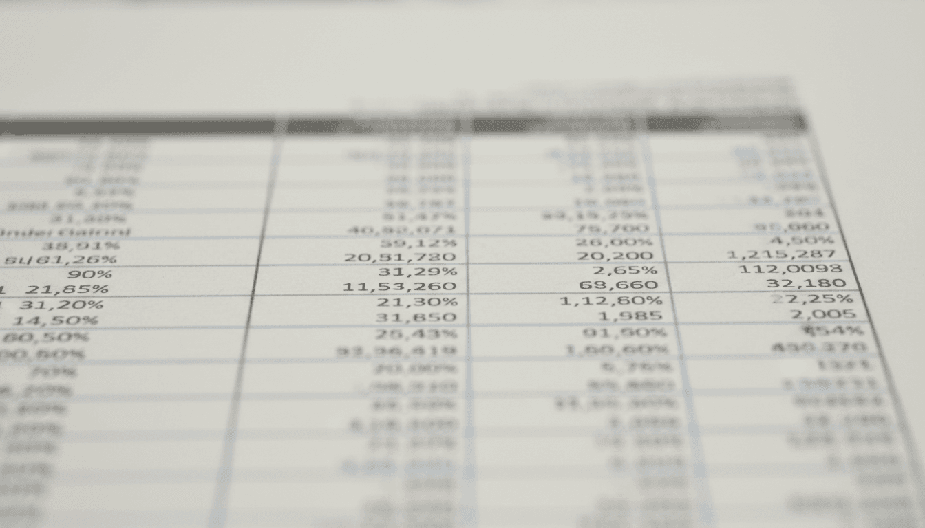 Close-up of a financial statement with columns of figures