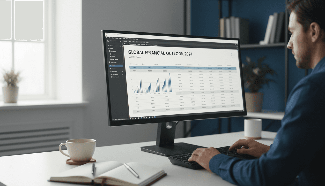 Professional working on financial document layout in InDesign